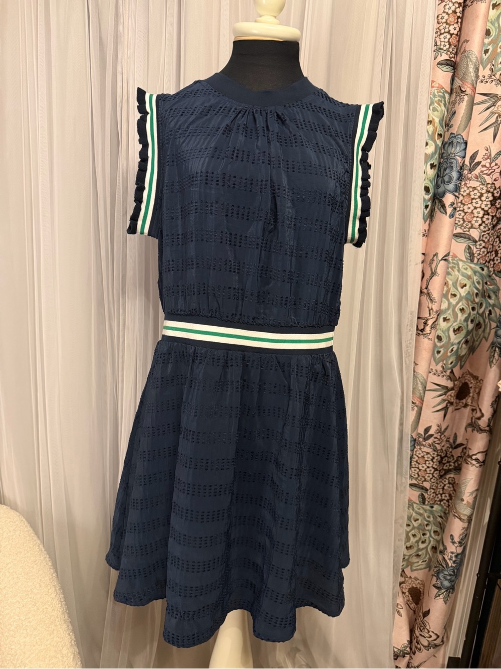 NWT VOY Navy Textured Fit & Flare Dress – Size Large